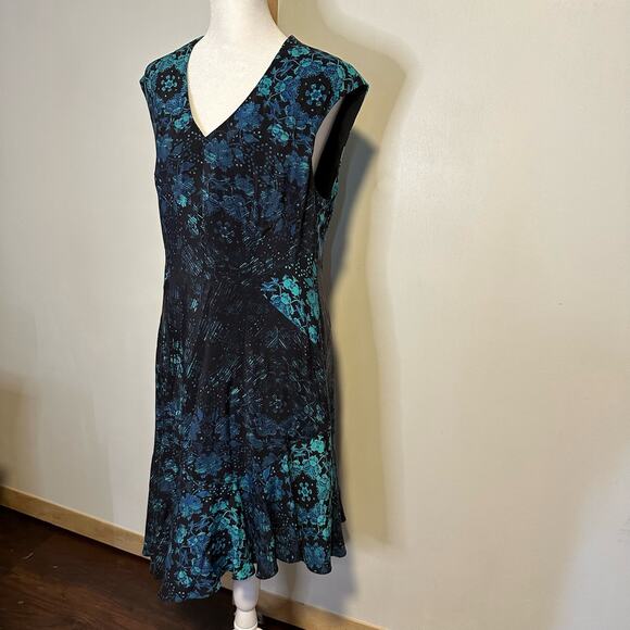 Nanette Lepore black & blue floral silk midi dress size 12 - Picture 3 of 13